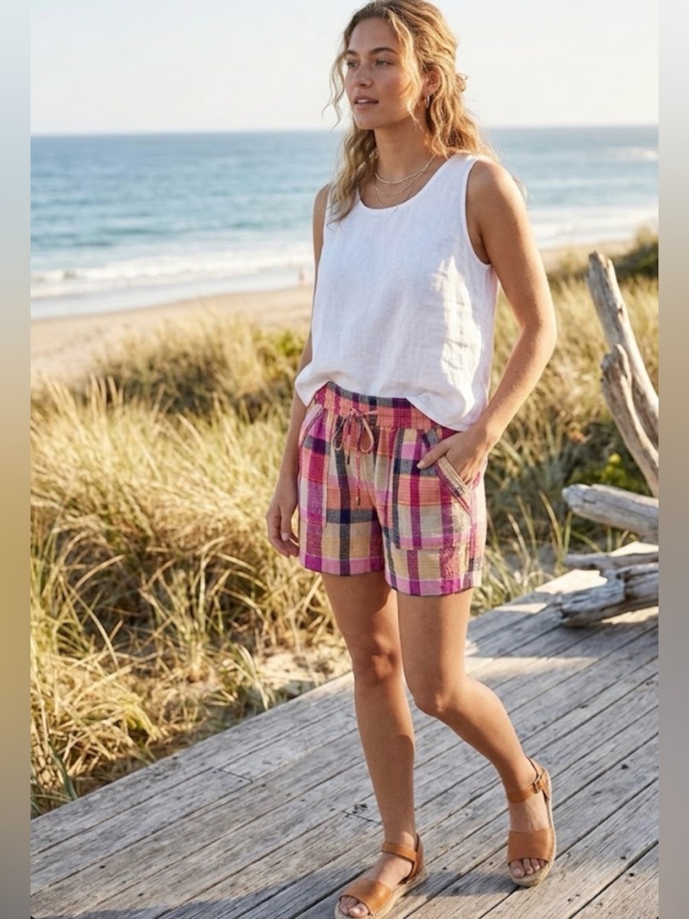 NWT- Linen Blend Shorts- Womens St John's Bay Pull On Mid Rise Shorts